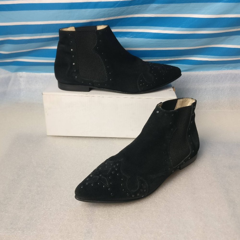 ivylee Copenhagen Suede Low heel Western studded ankle boot 39/8us BLACK